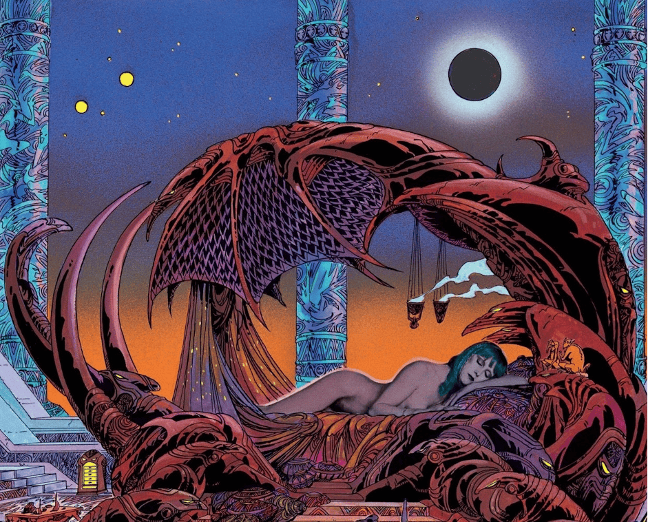 Philippe inserted black and white pictures of his wife, Anita into his drawings to depict Salammbo.