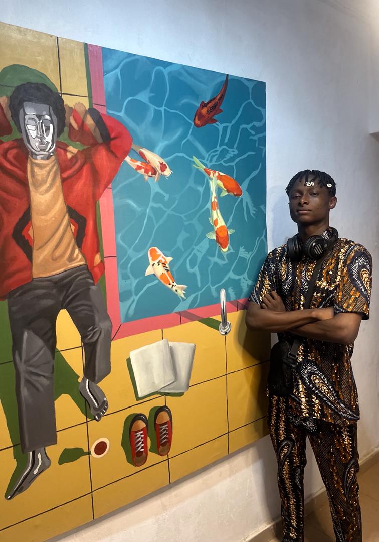 Roland and his acrylic painting "Sancuarium"