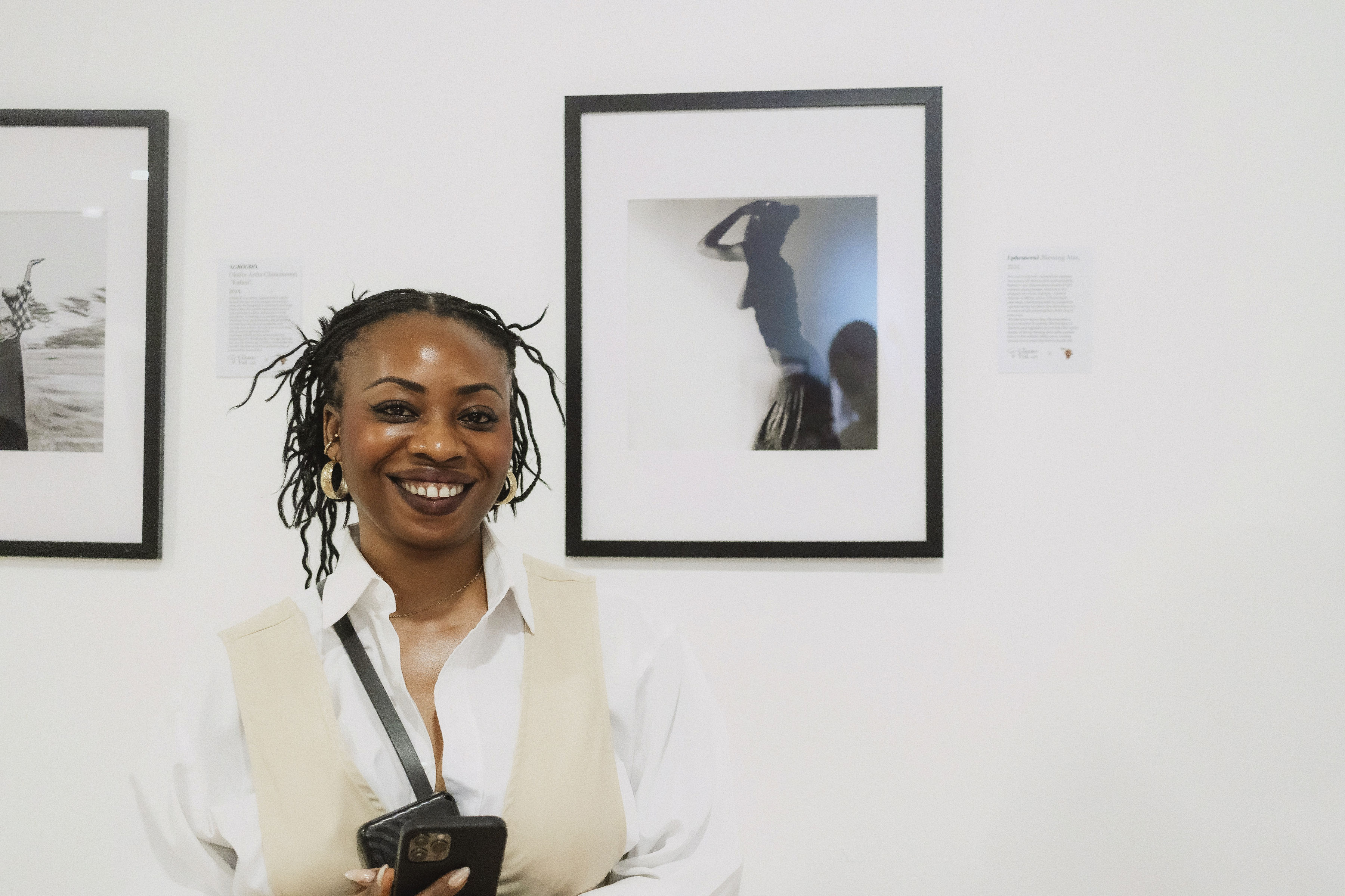 Featured artist, Blessing Atas, at the opening reception